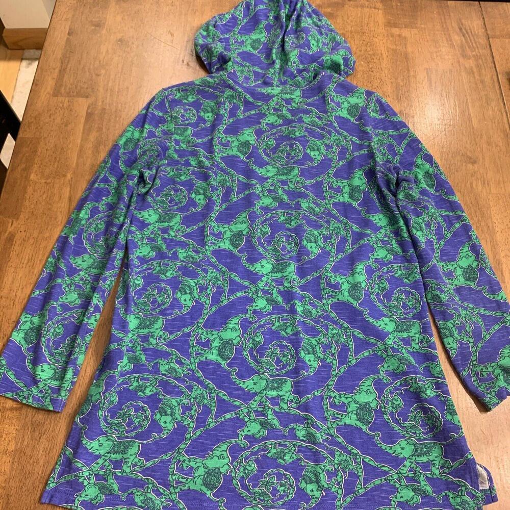 Lilly Pulitzer Hoodie Tunic Women Sz S Noelle Blue Loopy Elephants Artsy… - Picture 10 of 10
